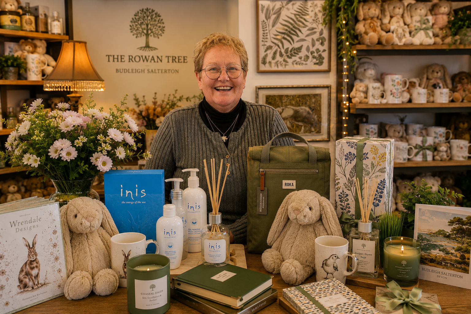 The Rowan Tree team holding a wrapped gift