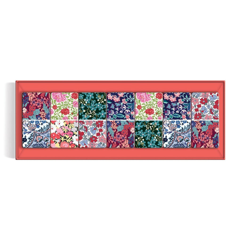 Galison Liberty Domino Set – 28 Double Sided Colorful Floral Patterned Wooden Domino Pieces