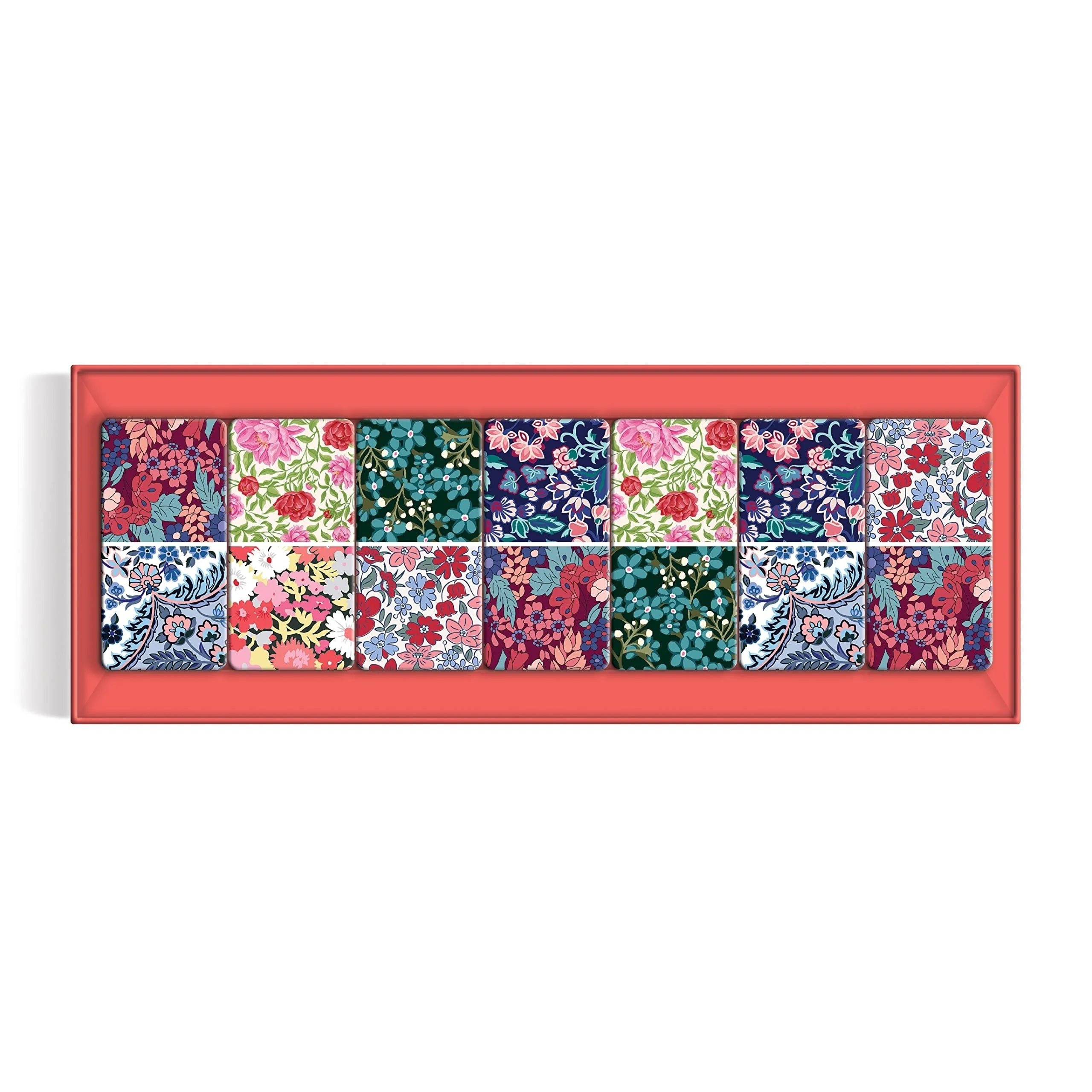 Galison Liberty Domino Set – 28 Double Sided Colorful Floral Patterned Wooden Domino Pieces
