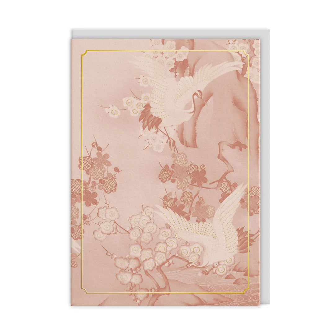 Eastern Elegance Cranes and Blossom Greeting Card