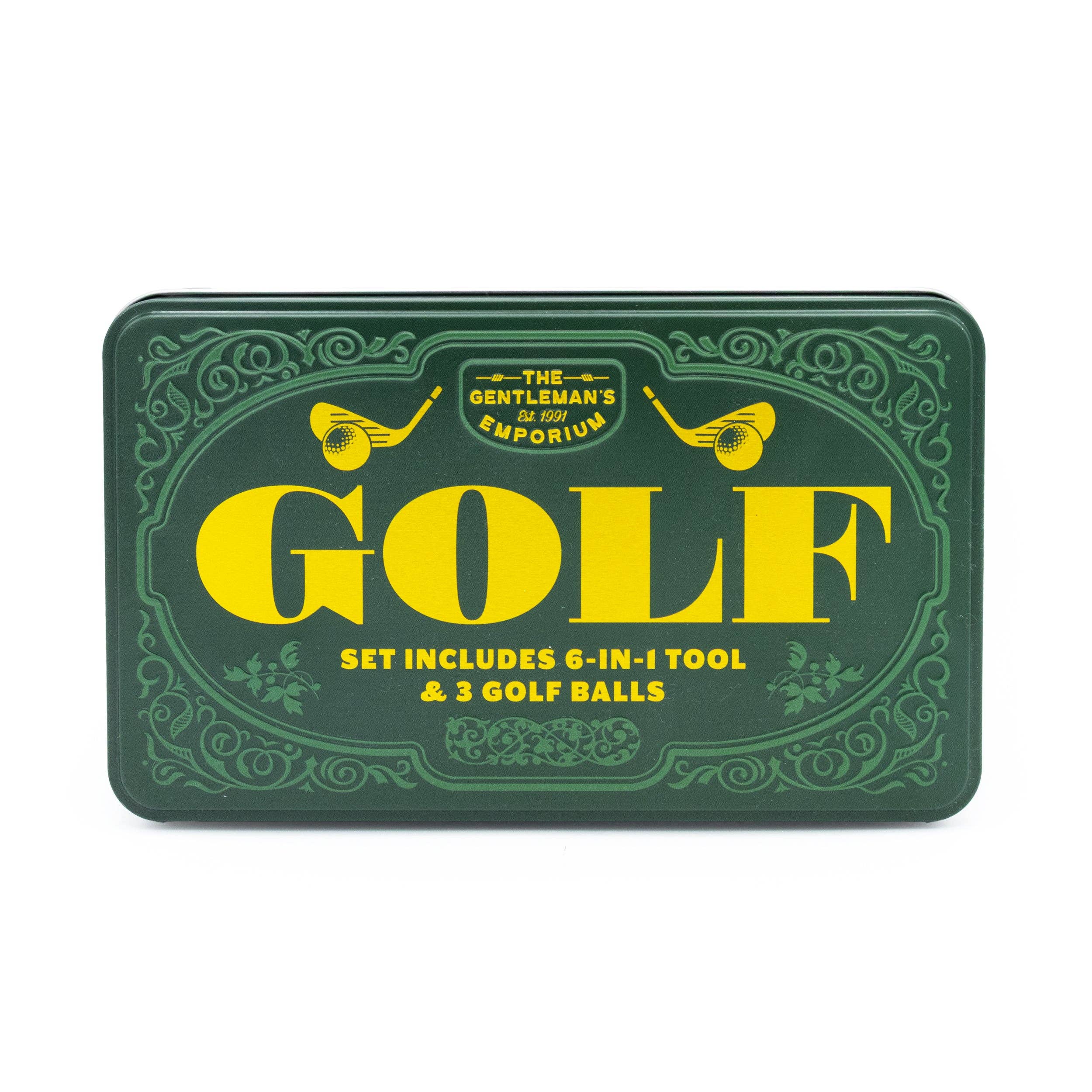The Gentleman’s Emporium Golf Tin Set – 6-in-1 Golf Tool & 3 Balls