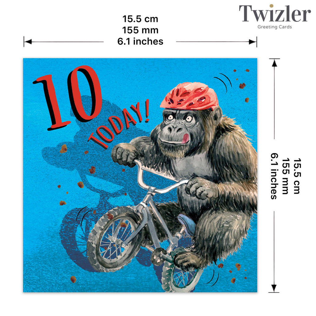 Age 10 Birthday Card - Bike - Gorilla