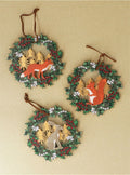 Holly and Ivy Wreath with Animals Wood Hanging Decoration