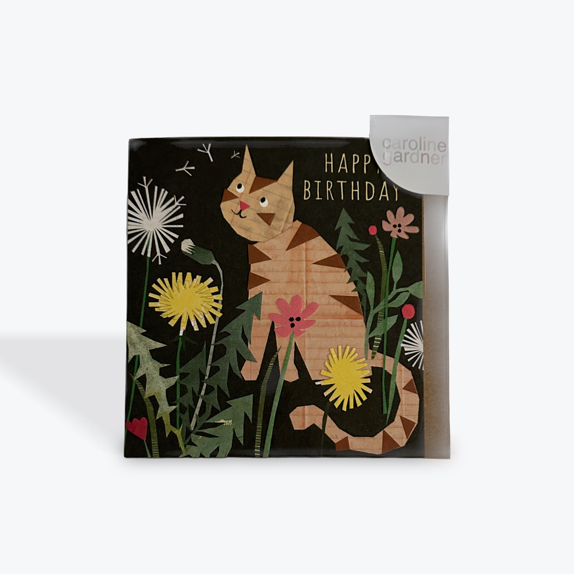Happy Birthday Collage Ginger Cat and Dandelions
