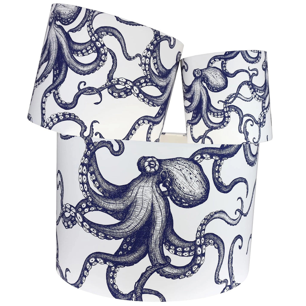 Octopus Lampshade 30cm in Marine Blue on White