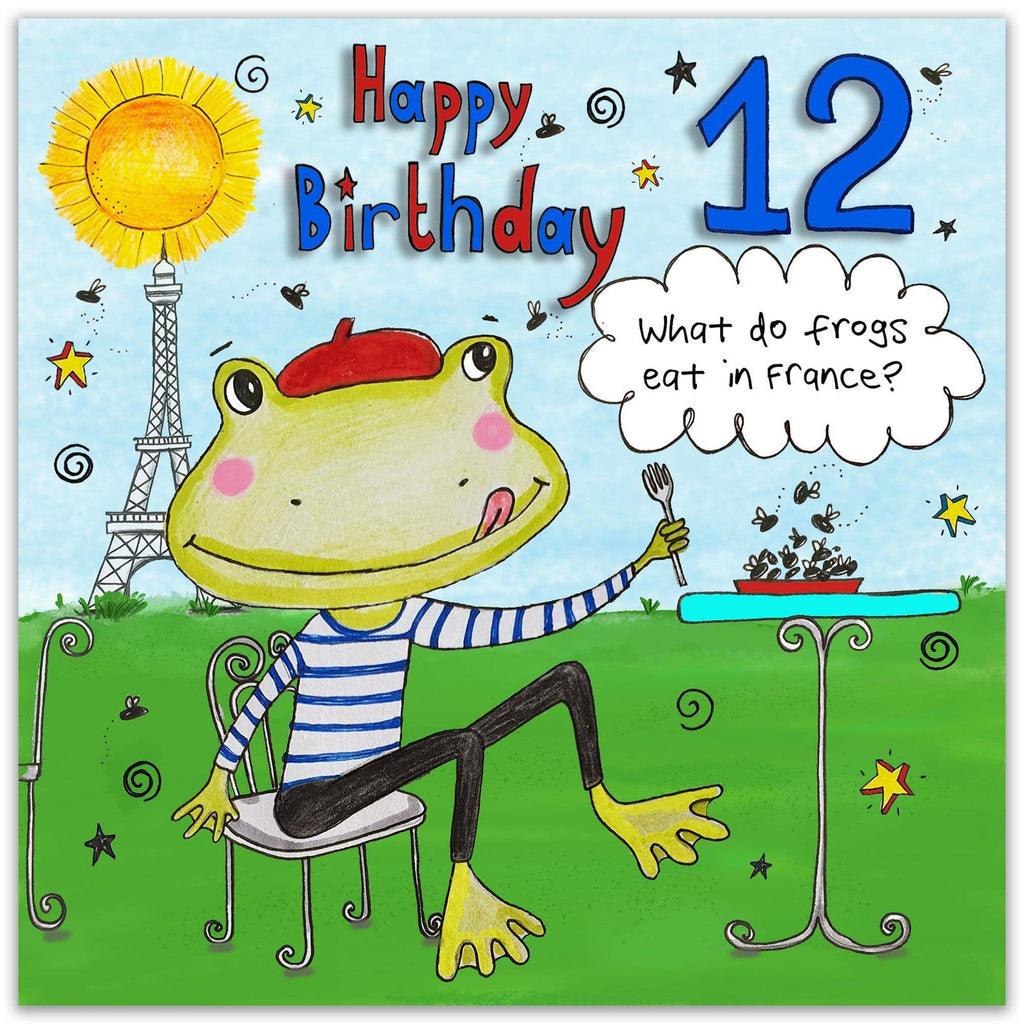 Age 12 Children's Birthday Card - French Frogs