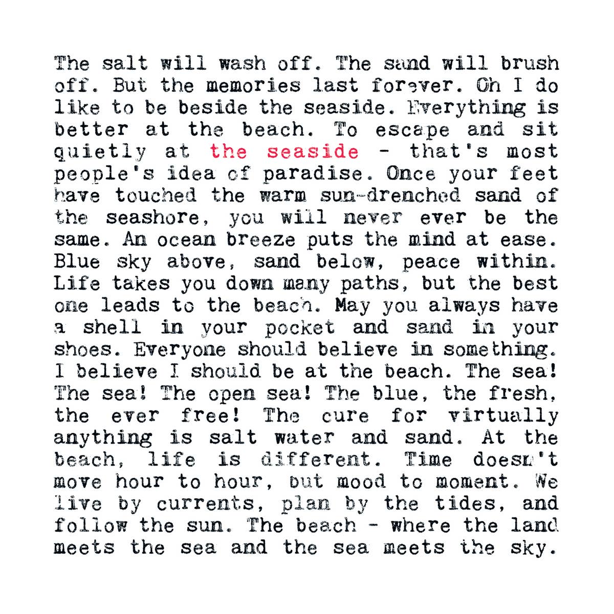 Seaside Quotes Card For Beach Lovers, For Coastal Shop