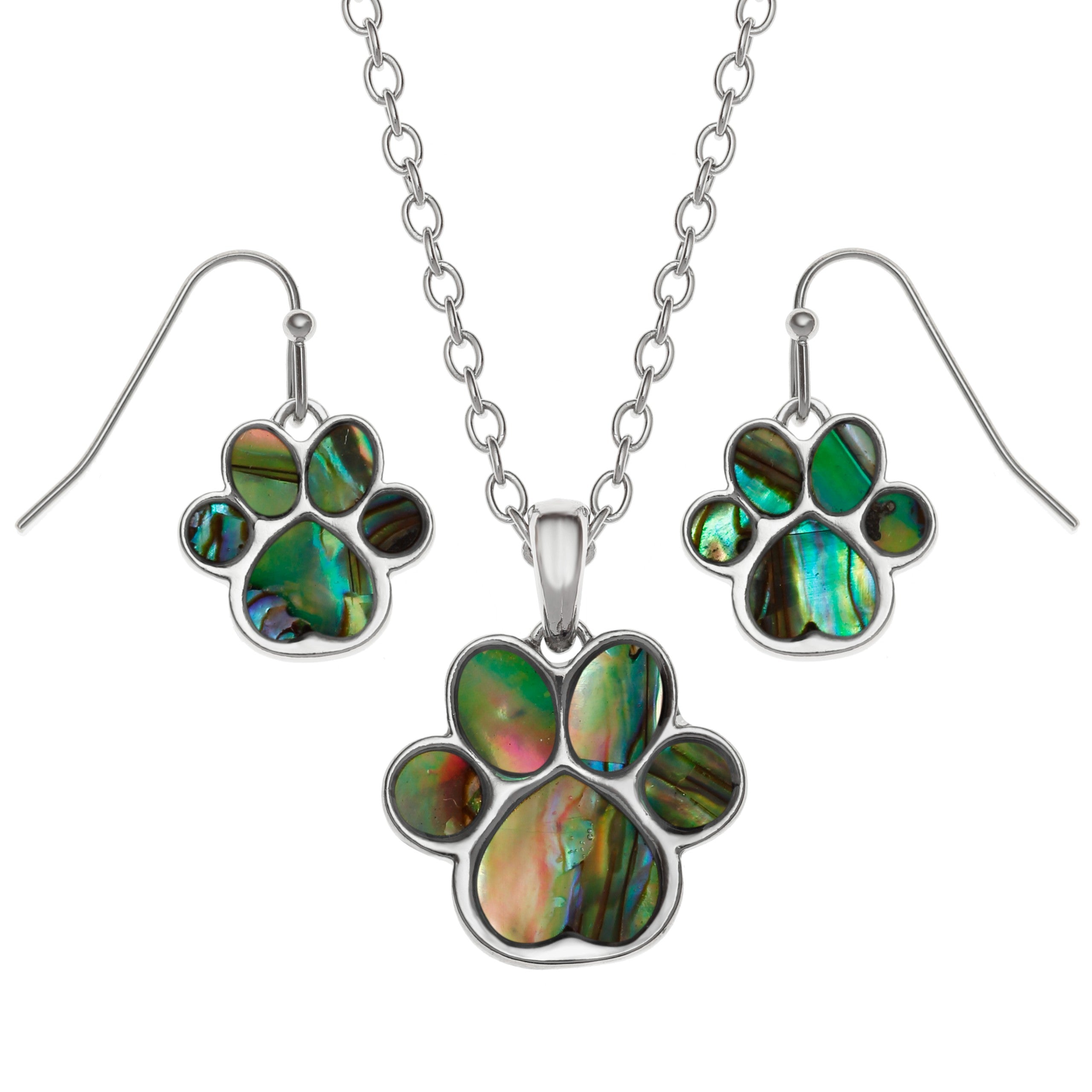 Paua Pet Paw Jewellery Set (Necklace & Earrings)