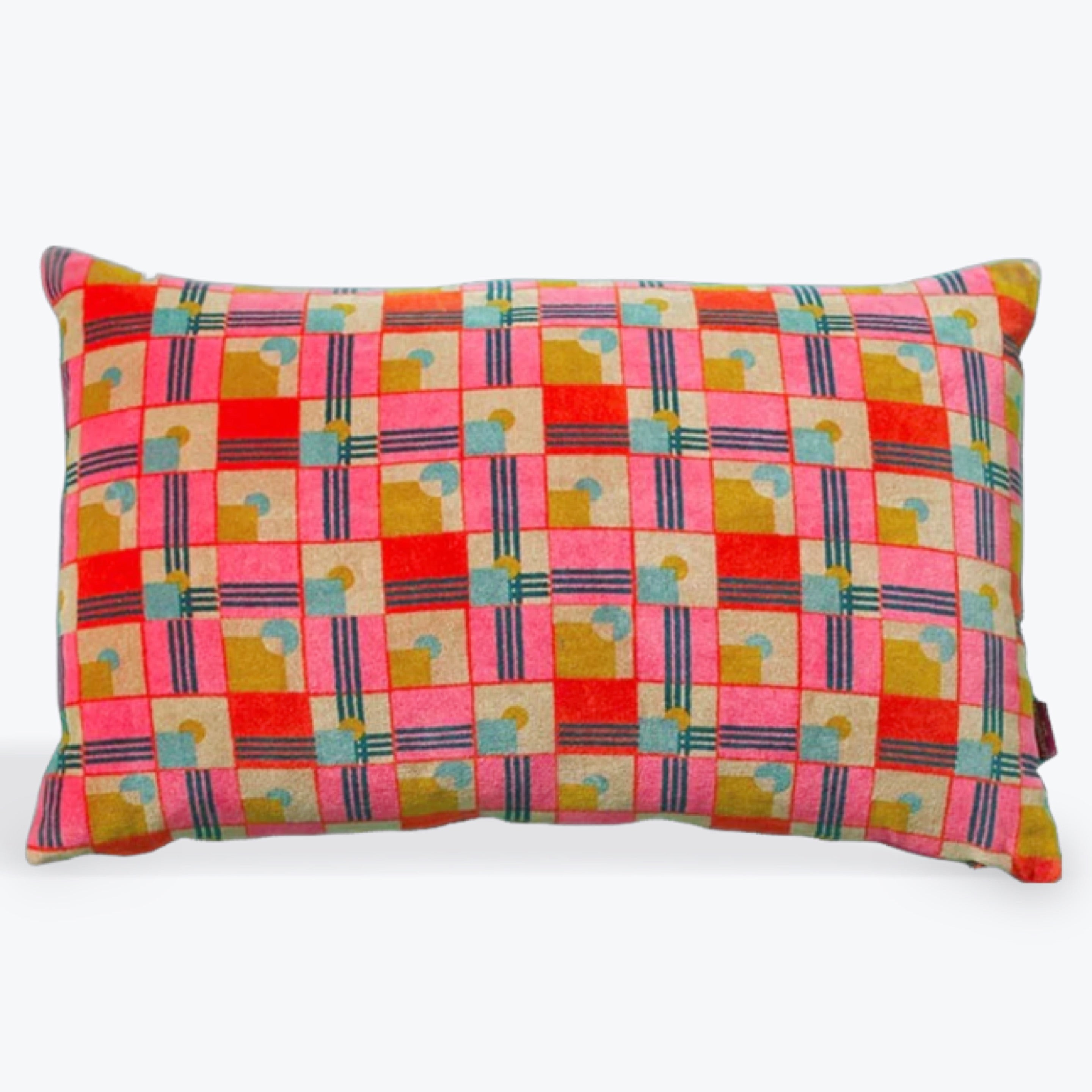 Les Touristes Rectangular Velvet Cushion, Aberdeen Pink
