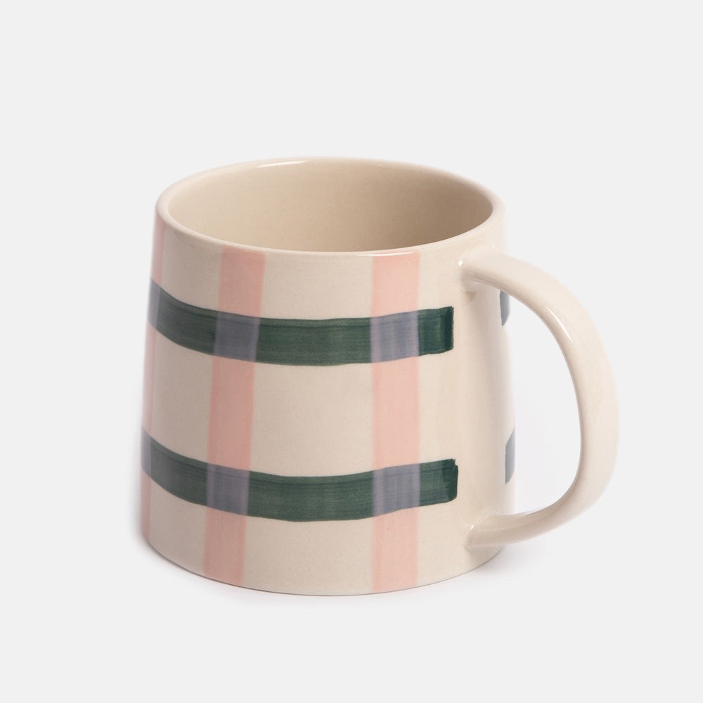 Pink / Teal Check Large Mug - Caroline Gardner