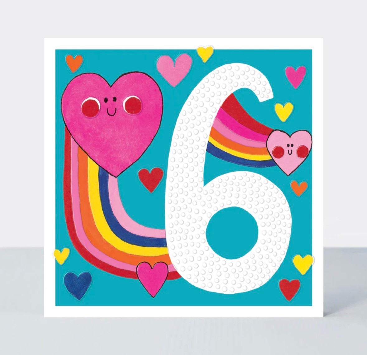 Age 6 - Hearts & Rainbows Birthday Card