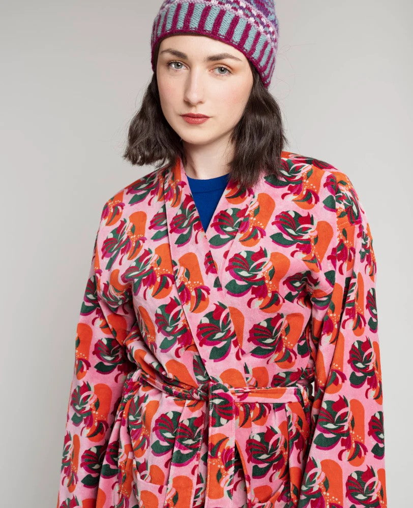Long Velvet Dressing Gown - Split Pink