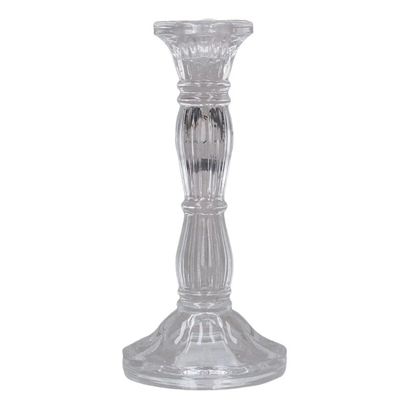 Gisela Graham Clear Glass Moulded Candlestick (Large)