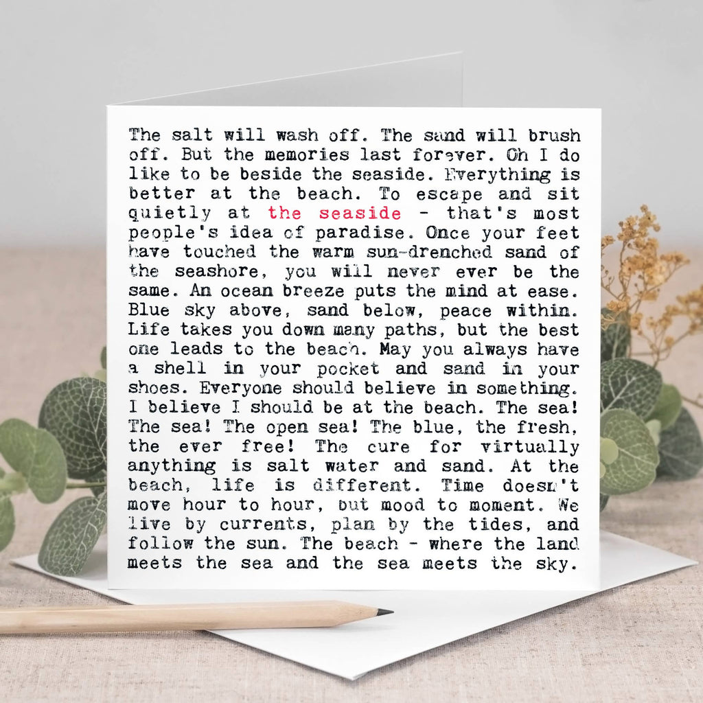 Seaside Quotes Card For Beach Lovers, For Coastal Shop