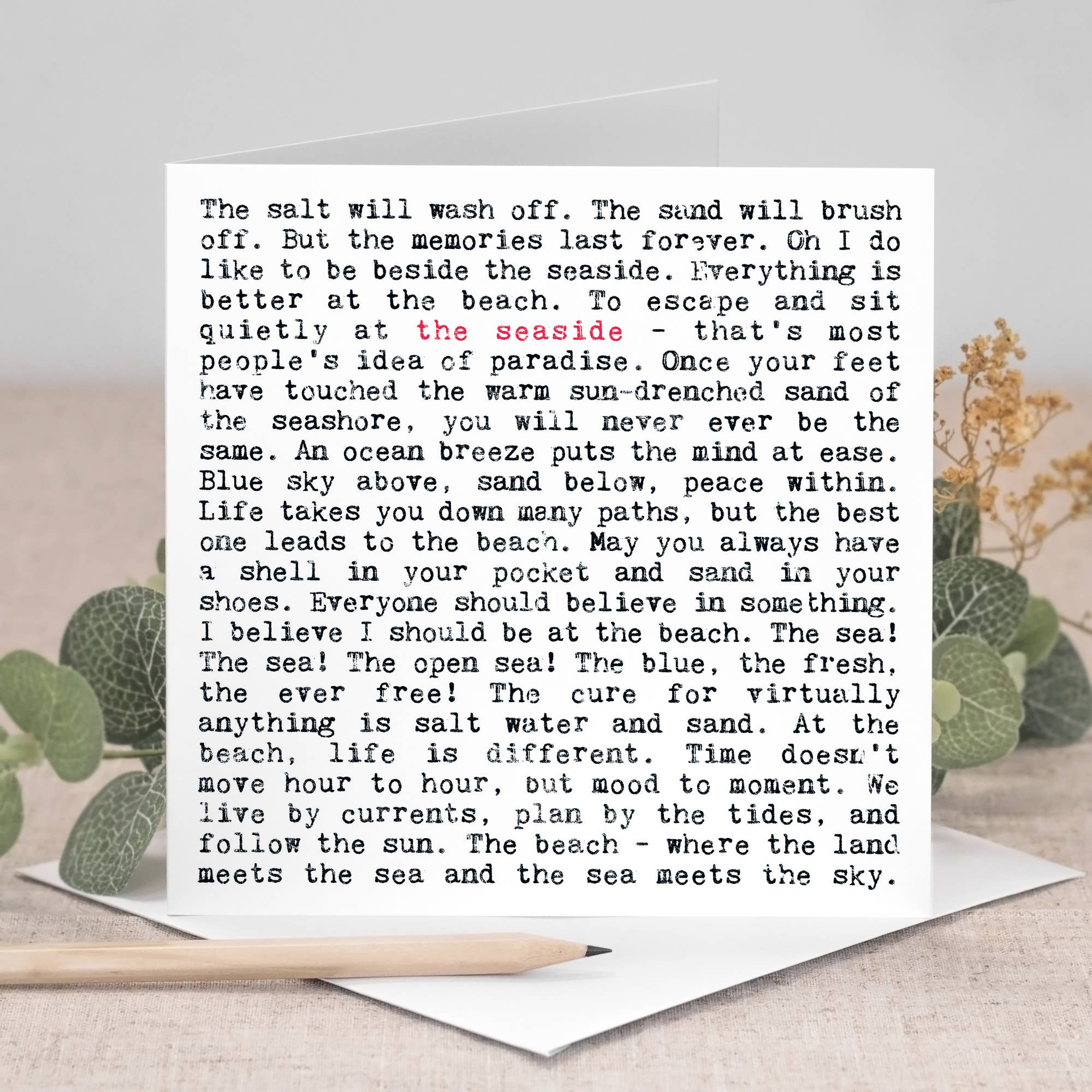 Seaside Quotes Card For Beach Lovers, For Coastal Shop