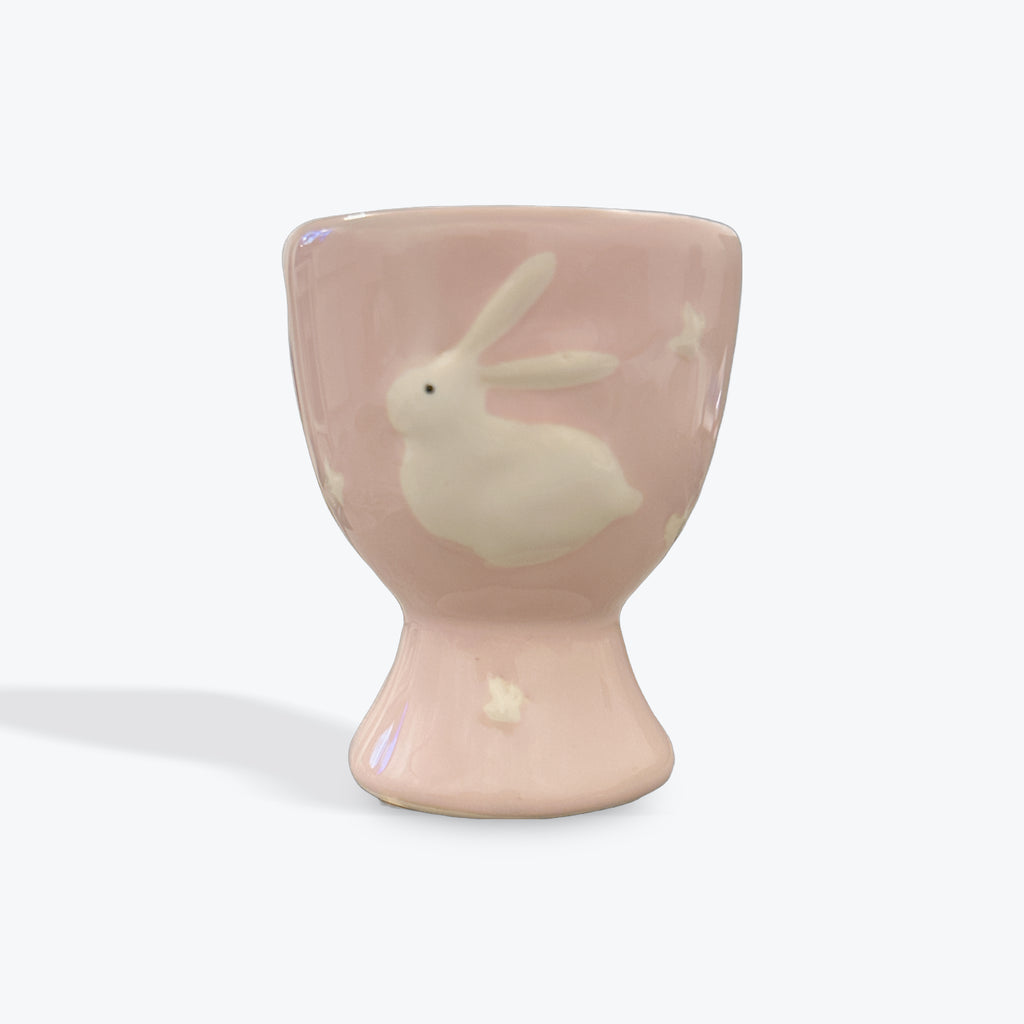 Egg Cup with Bunny - pink and white