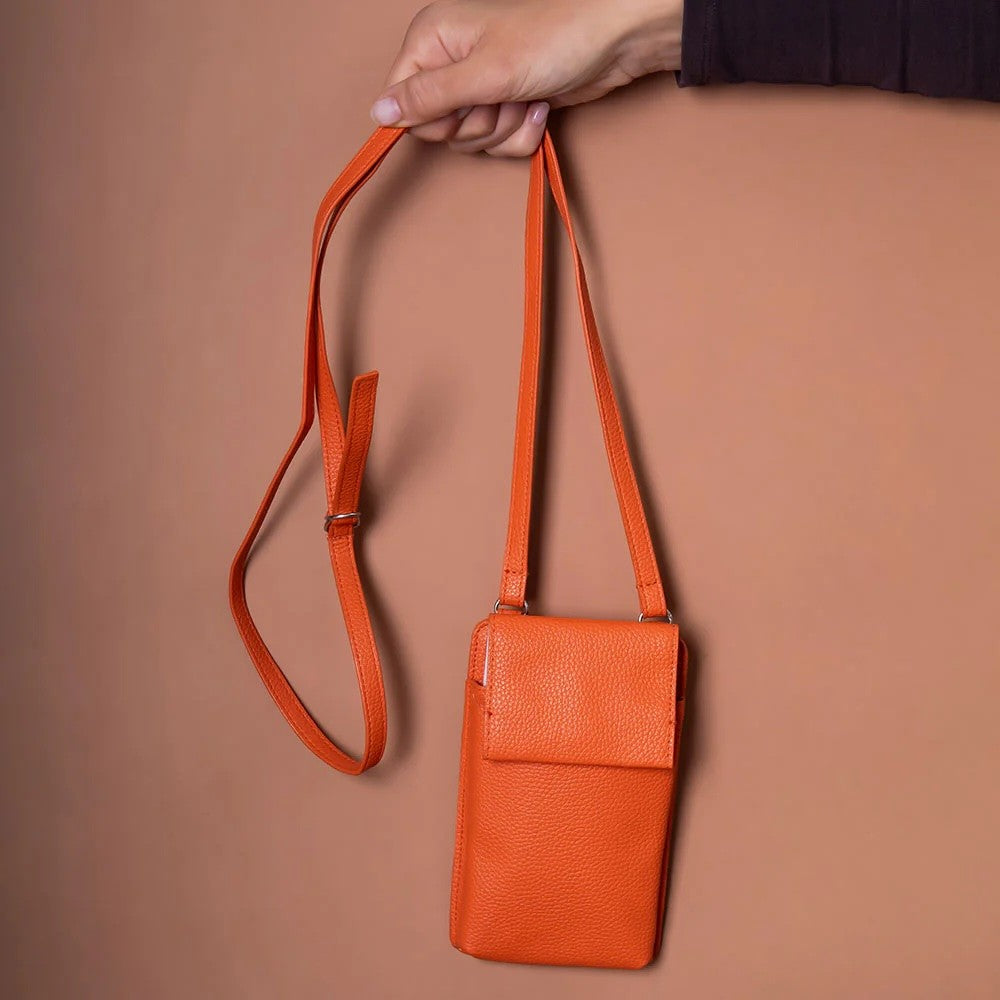 Coral Orange Vegan Leather Phone Bag