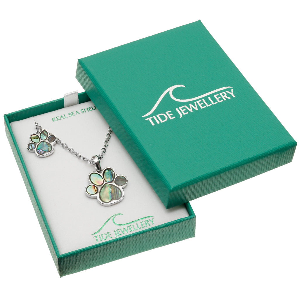 Paua Pet Paw Jewellery Set (Necklace & Earrings)