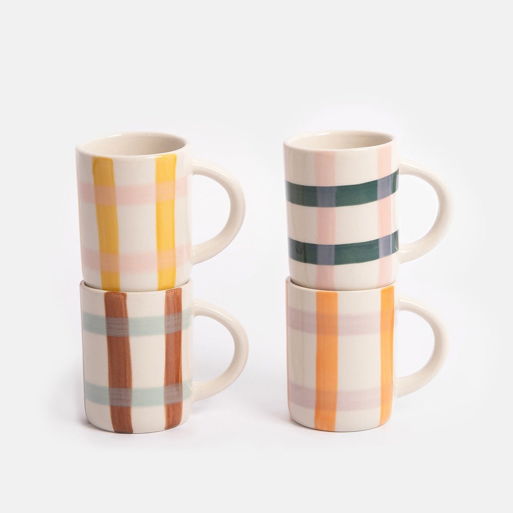 Caroline Gardner Multi Check Espresso Cups Set of 4