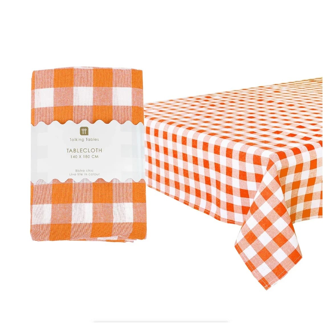 Orange gingham fabric tablecloth 140 x 180 cm