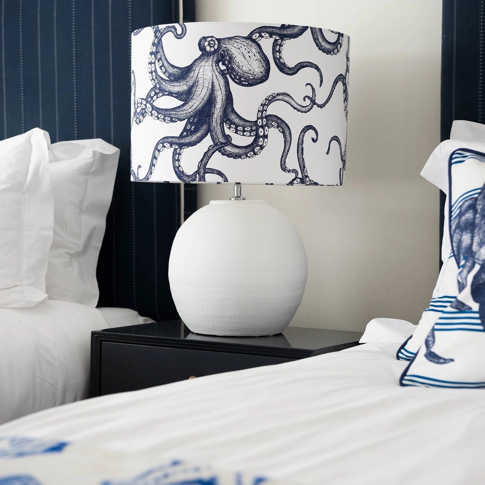 Octopus Lampshade 30cm in Marine Blue on White
