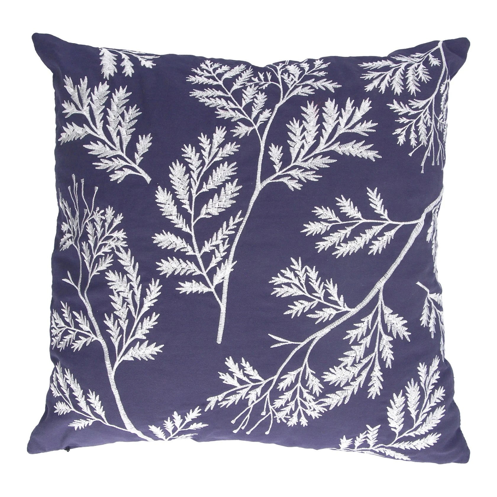 Gisela Graham Indigo Embroidered Fern Cushion