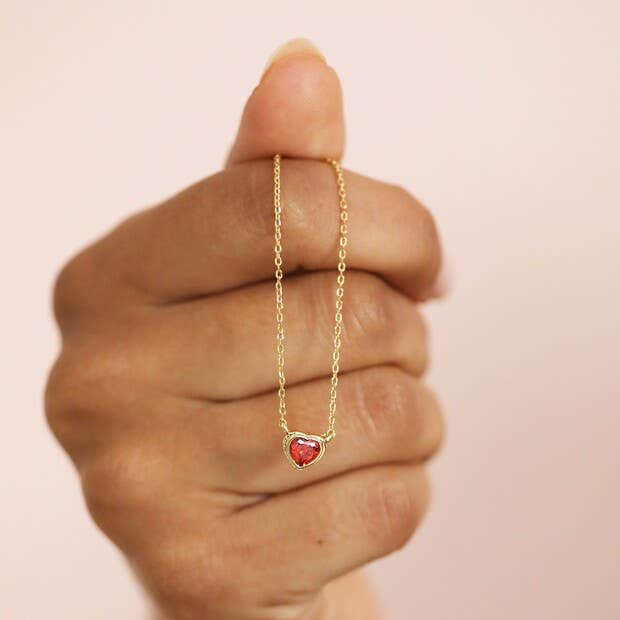 Red Stone Heart Pendant Necklace in Gold