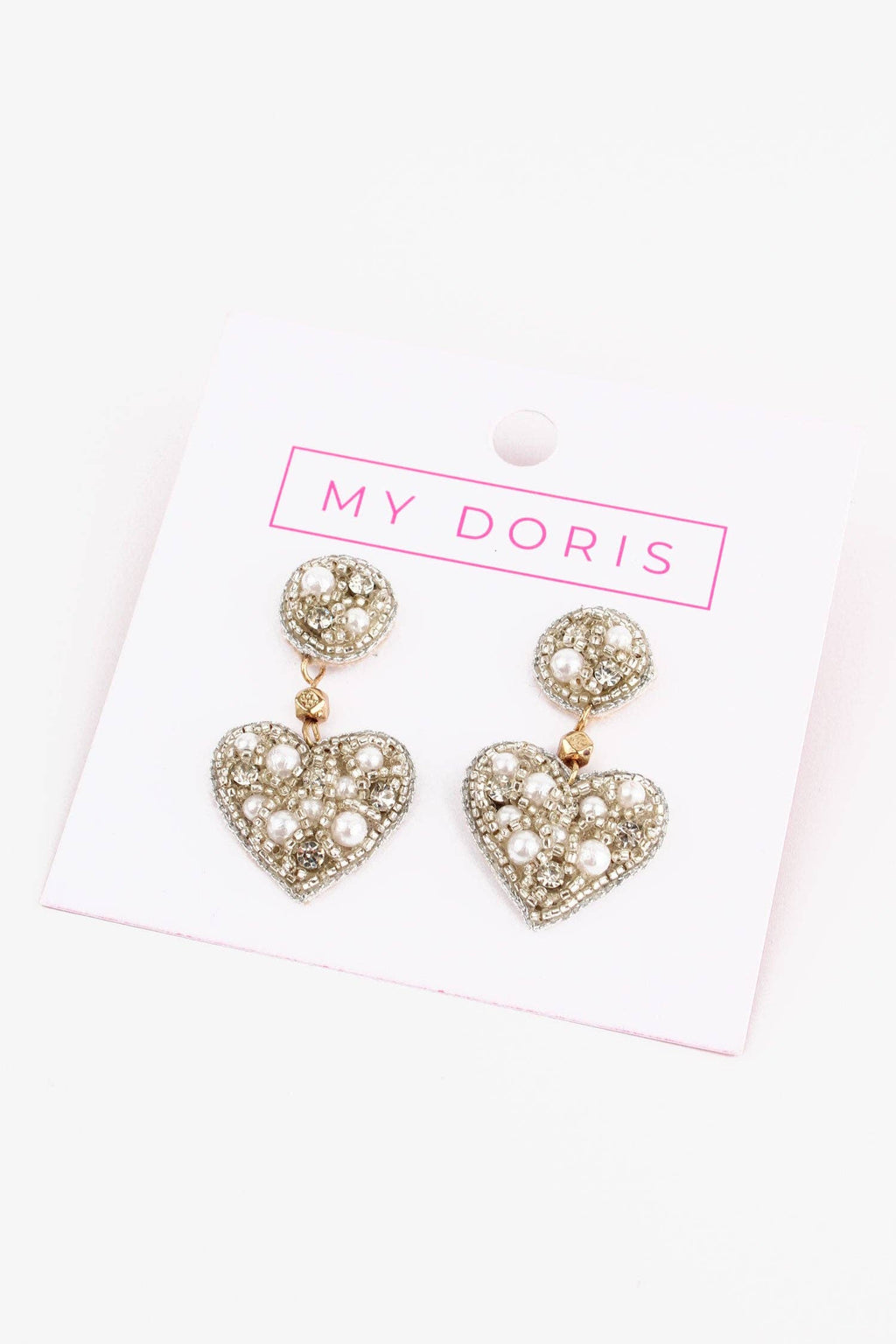 Silver and Pearl Small Heart Drop Earrings
