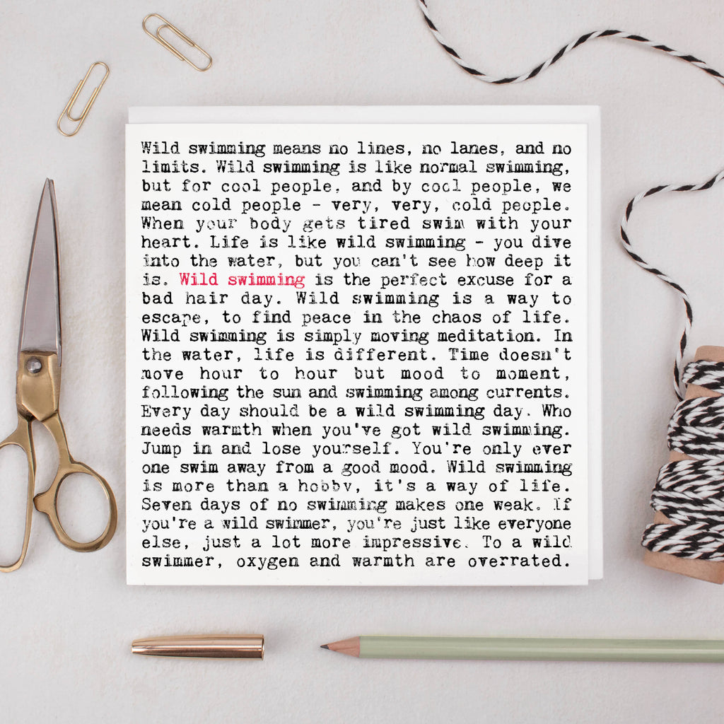 Wild Swimming Greeting Card With Inspiring Quotes