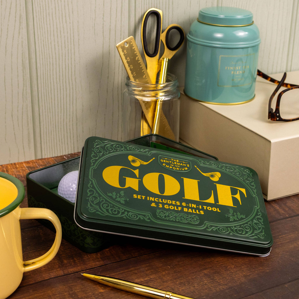 The Gentleman’s Emporium Golf Tin Set – 6-in-1 Golf Tool & 3 Balls