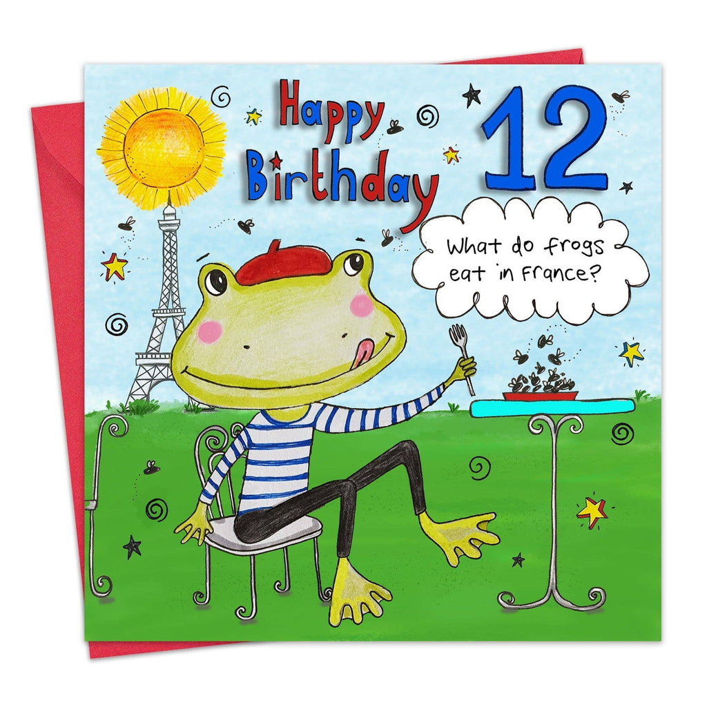 Age 12 Children's Birthday Card - French Frogs