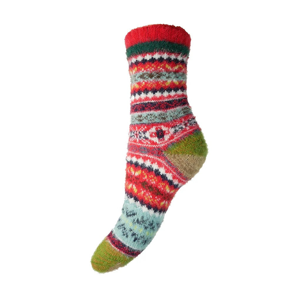 Gemjar Red and Green Patterned Wool Blend Socks 4 to 7