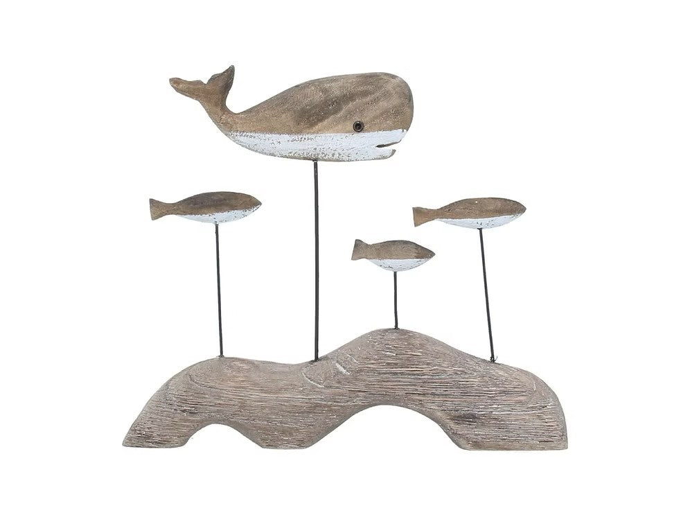 Whale & Fish on Plinth Wood Ornament