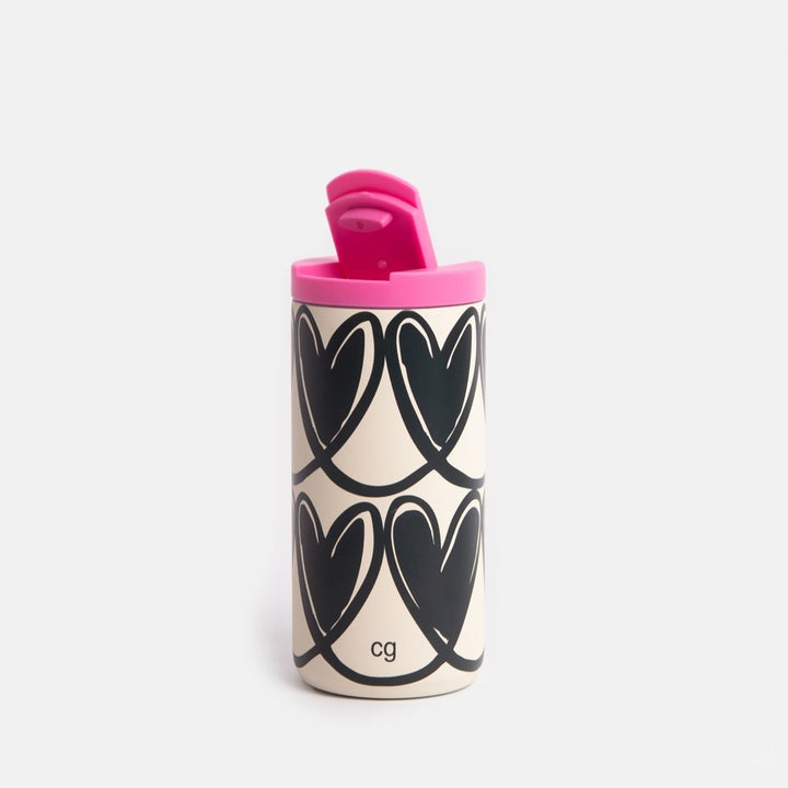 Mono Linked Hearts Insulated Coffee Travel Mug - Caroline Gardner