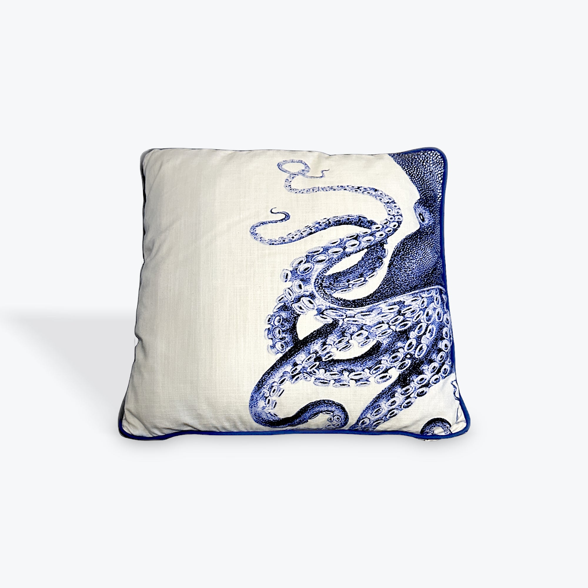 Half Octopus Blue on White Cushion