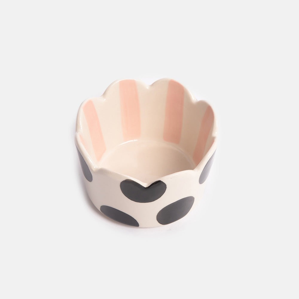 Mono Spot / Pink Stripe Scallop Rimmed Trinket Bowl