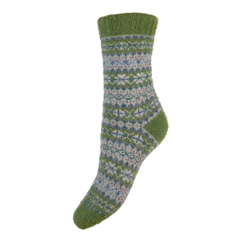 Gemjar Green Tone Fairisle Wool Blend Socks 4 to 7