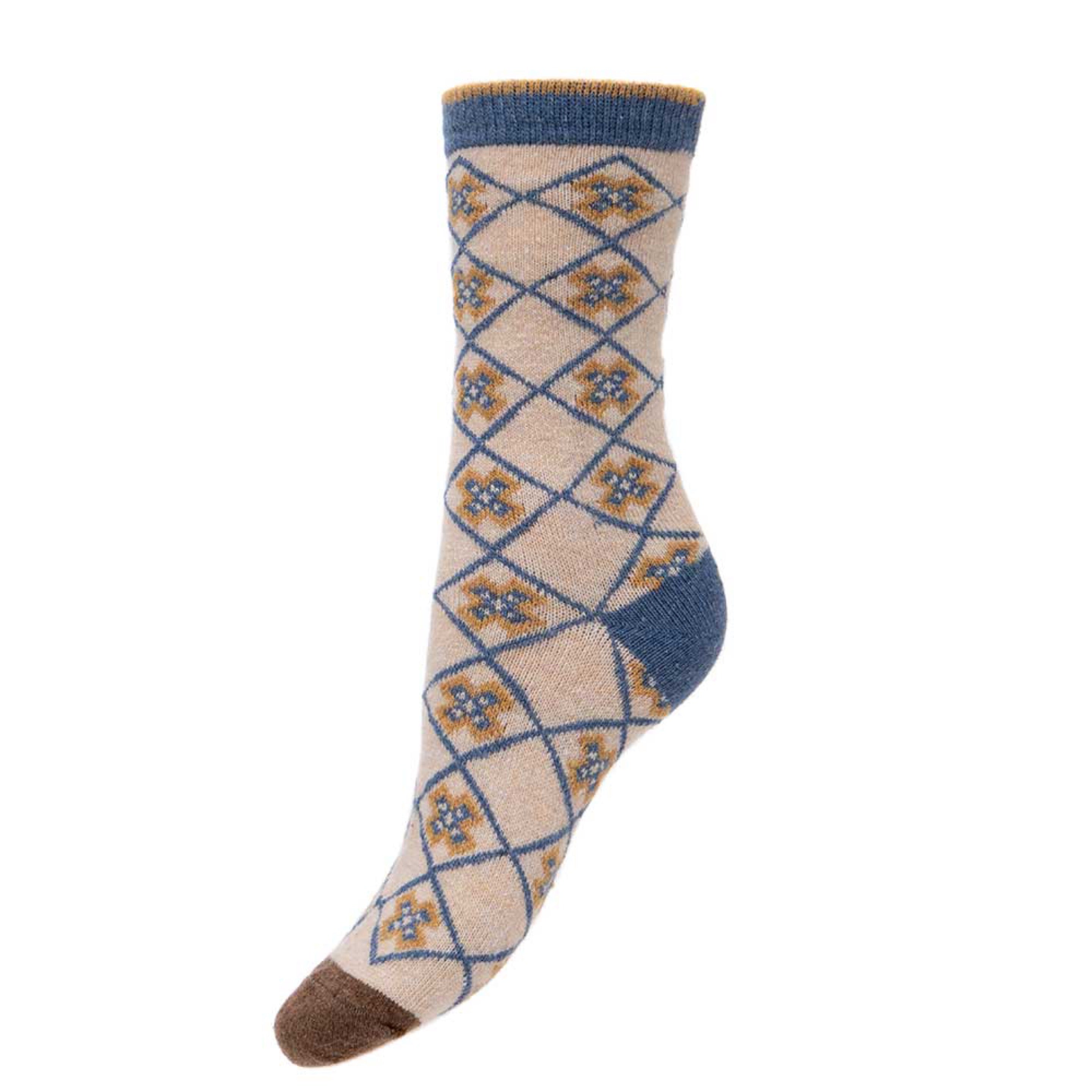 Joya Fawn Socks with Blue Criss Cross UK 4-7