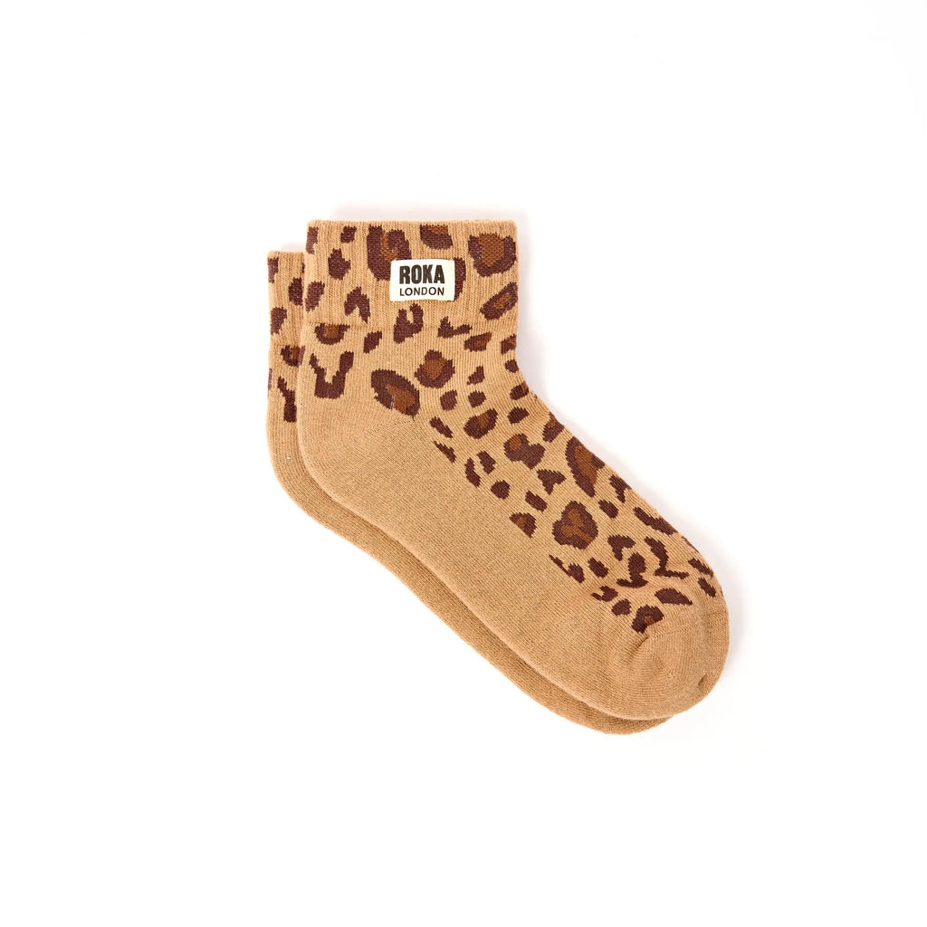 Roka Leopard Sand Print Organic Cotton Socks - one size