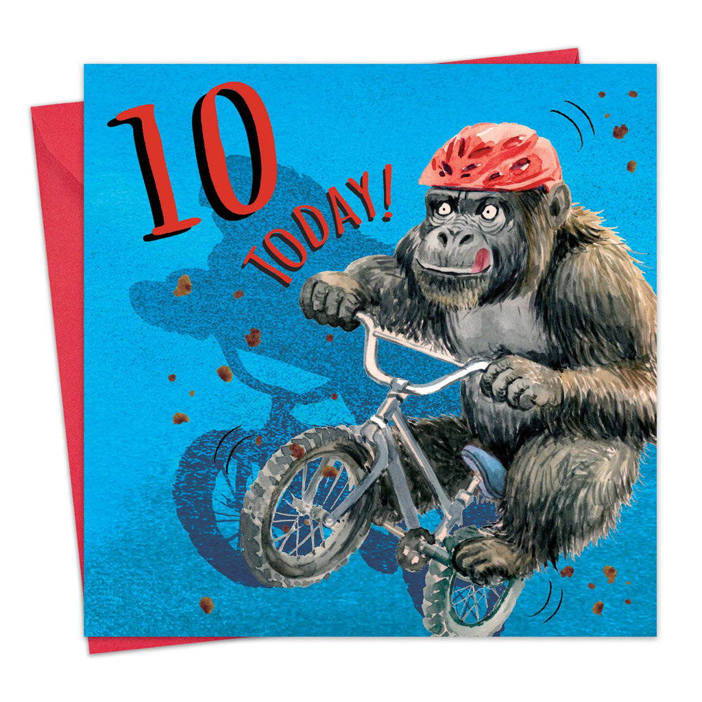 Age 10 Birthday Card - Bike - Gorilla