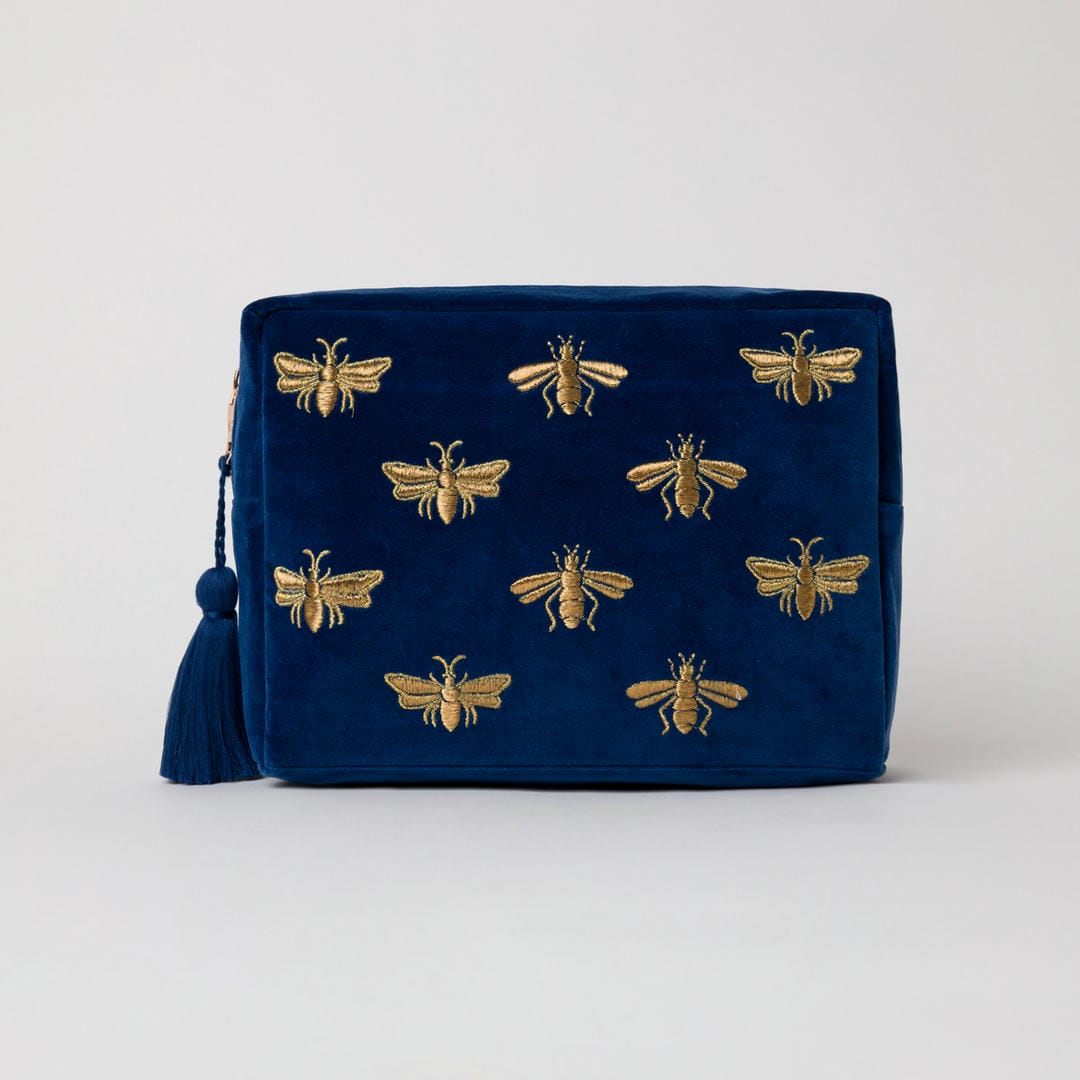 Elizabeth Scarlett Honey Bee Velvet Wash Bag Cobalt