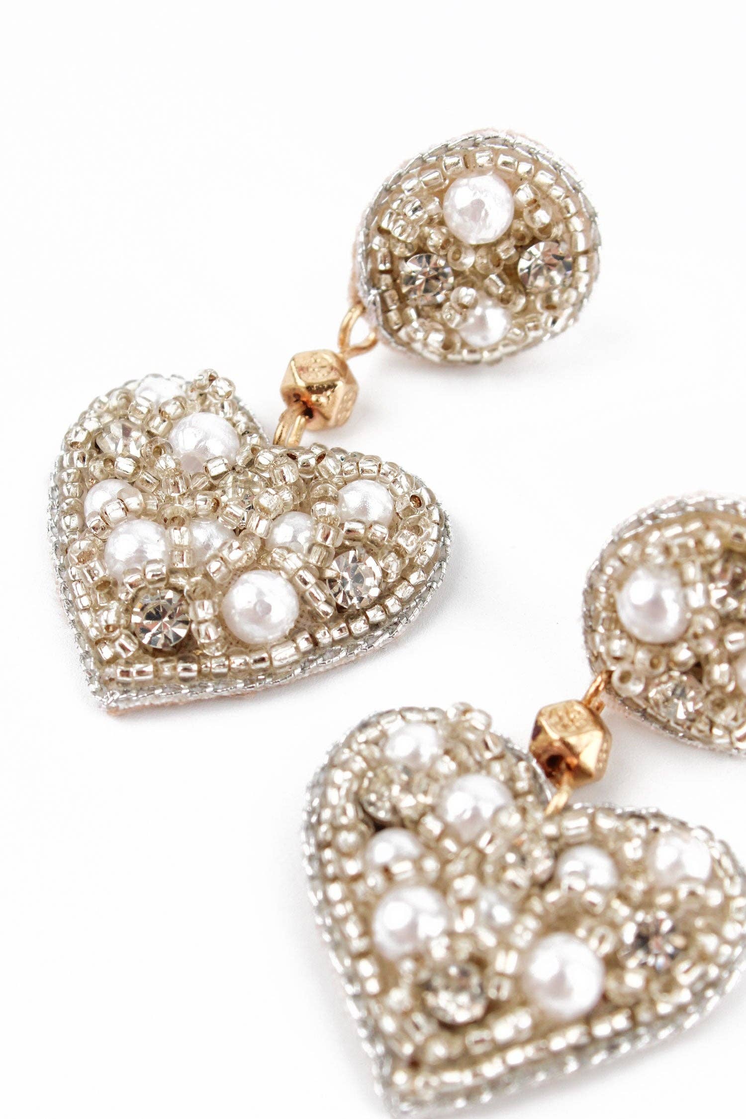 Silver and Pearl Small Heart Drop Earrings