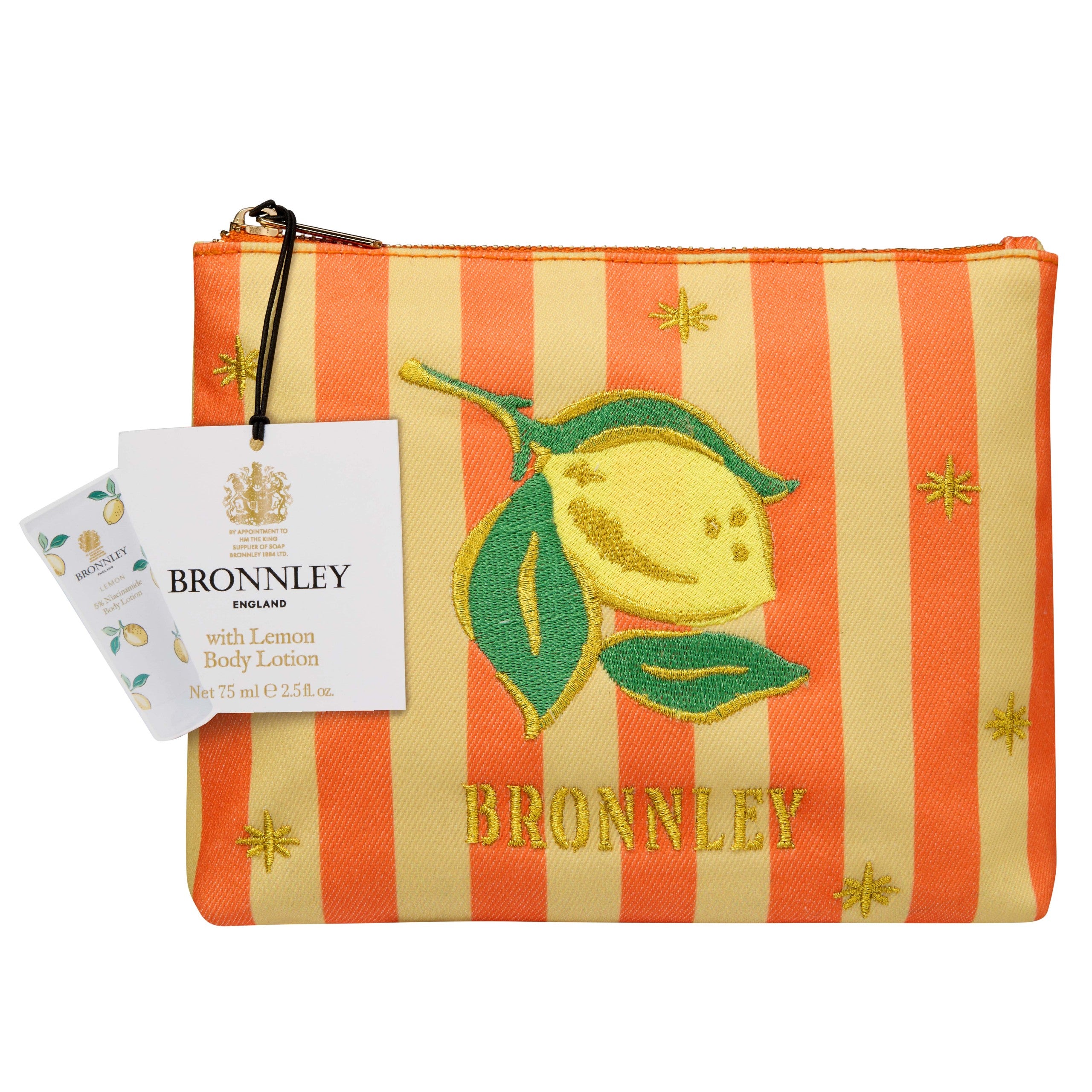 Bronnley Lemon and Stripe Canvas Zip Purse and Body Lotion 75ml