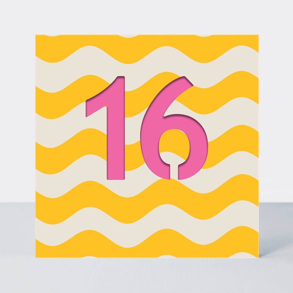 Bon Bon - Age 16 Birthday Card/Yellow Wave