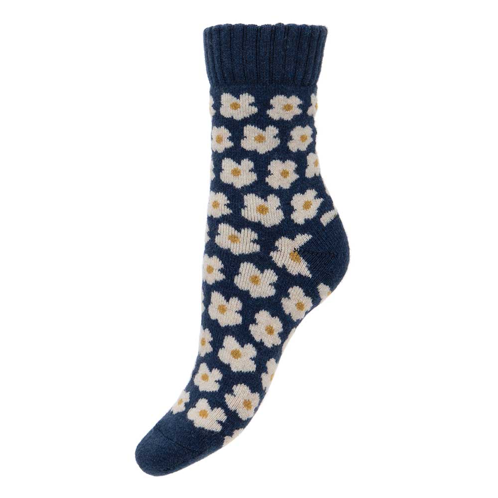 Gemjar Daisies on Blue Wool Blend Sock size 4-7