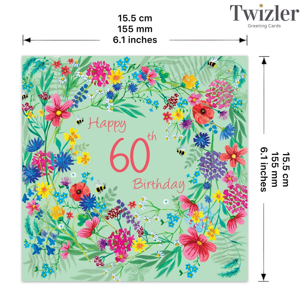 Age 60 Birthday Card for Her - 60th - Wildflowers