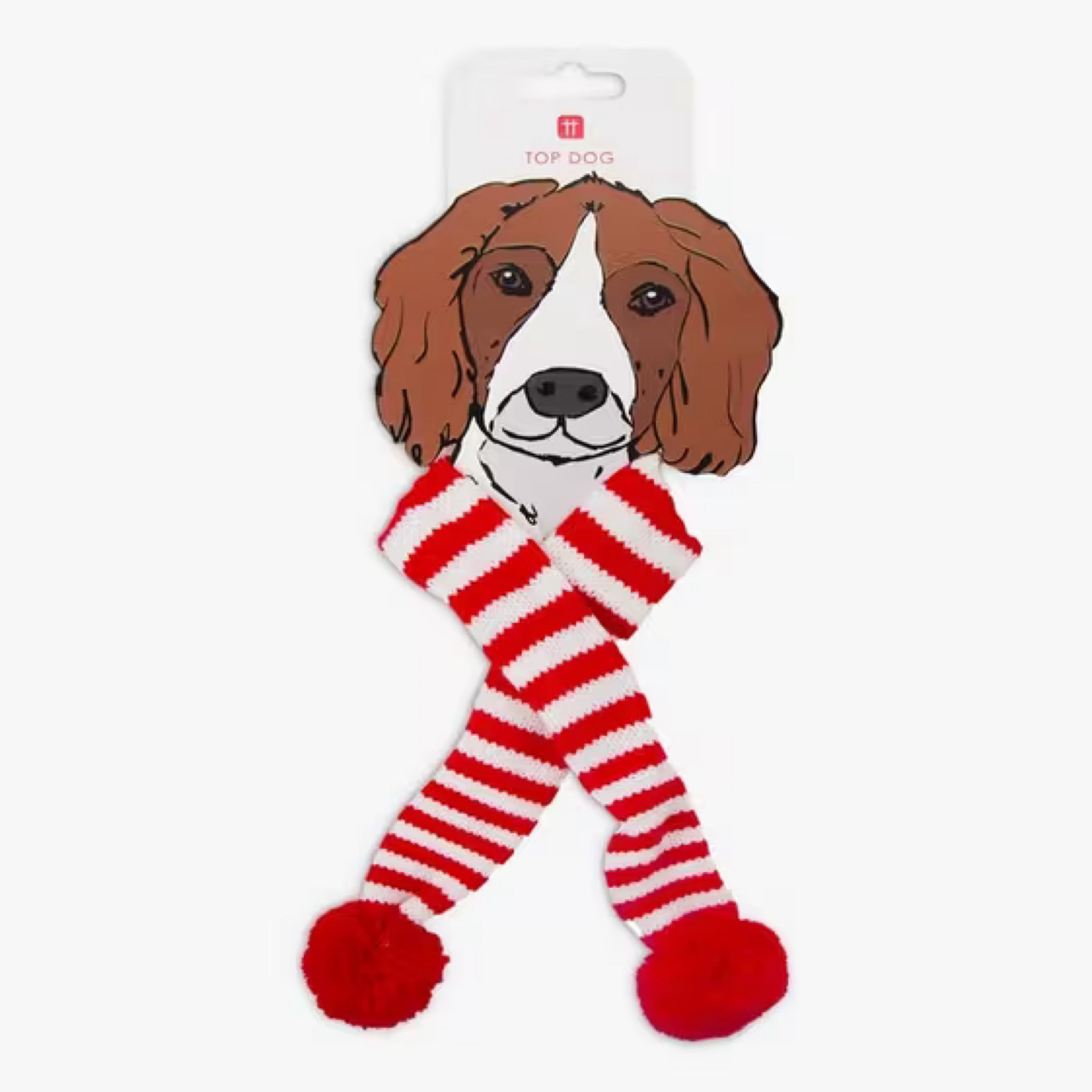 Talking Tables White and Red Christmas Scarf for Dogs Clothes with Pom Poms | Costume Pet Apparel Accessories for Xmas Gifts, Size Small - Medium